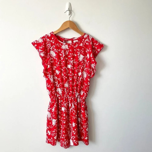 Aritzia Wilfred Fleurette  Ruffle Romper Goji Berry White Red Size XS - Picture 4 of 8